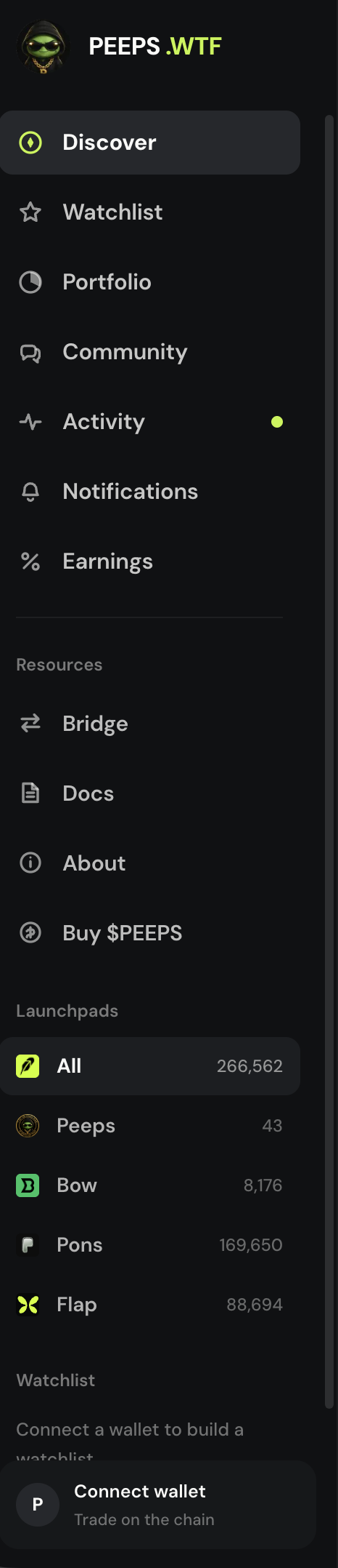 Sidebar and Resources menu