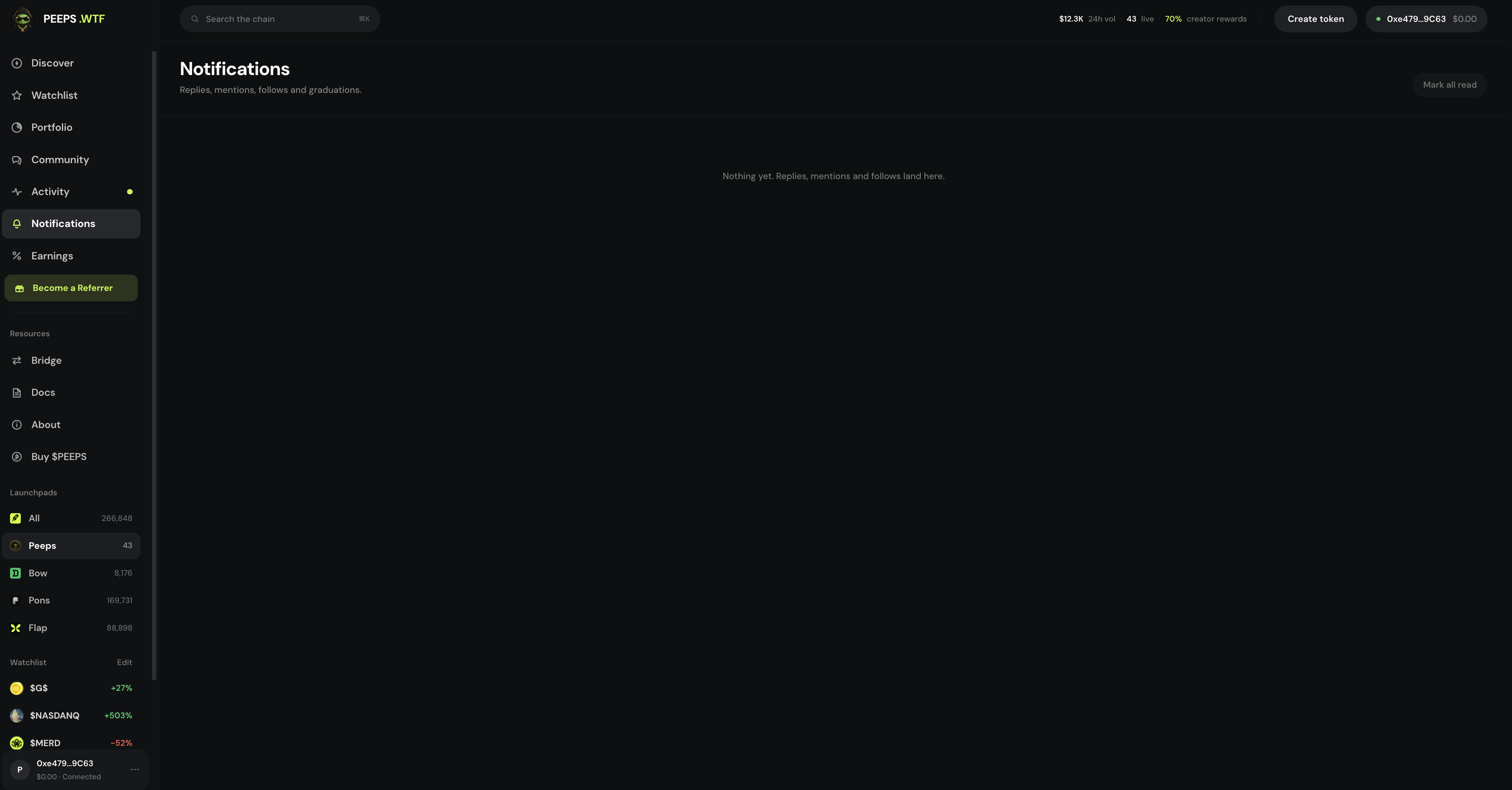 Notifications page