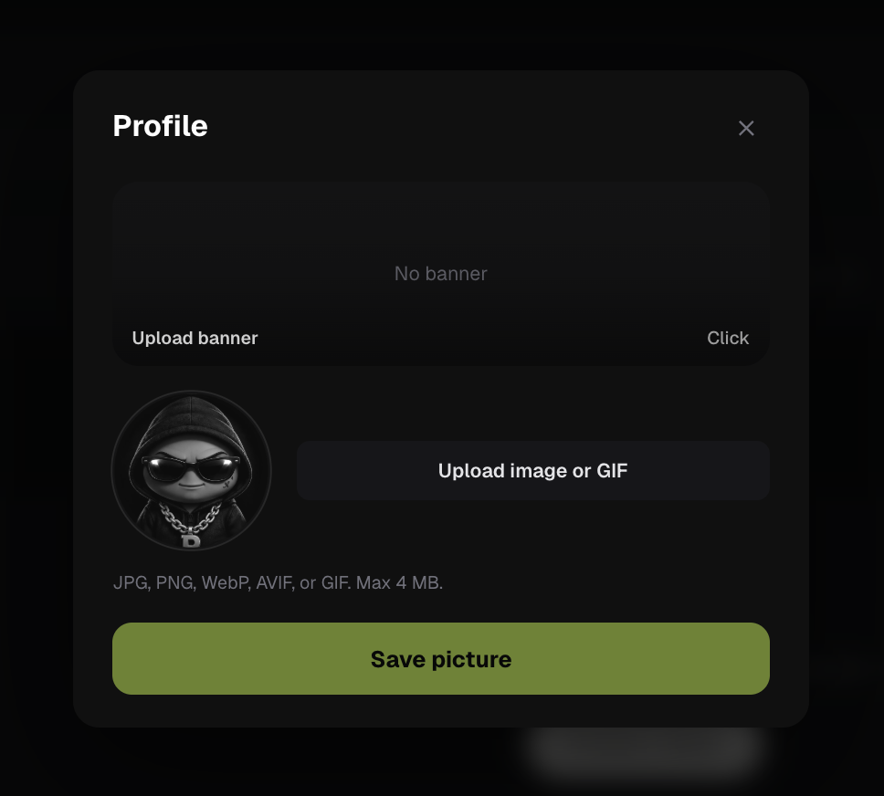 Profile edit — username and avatar