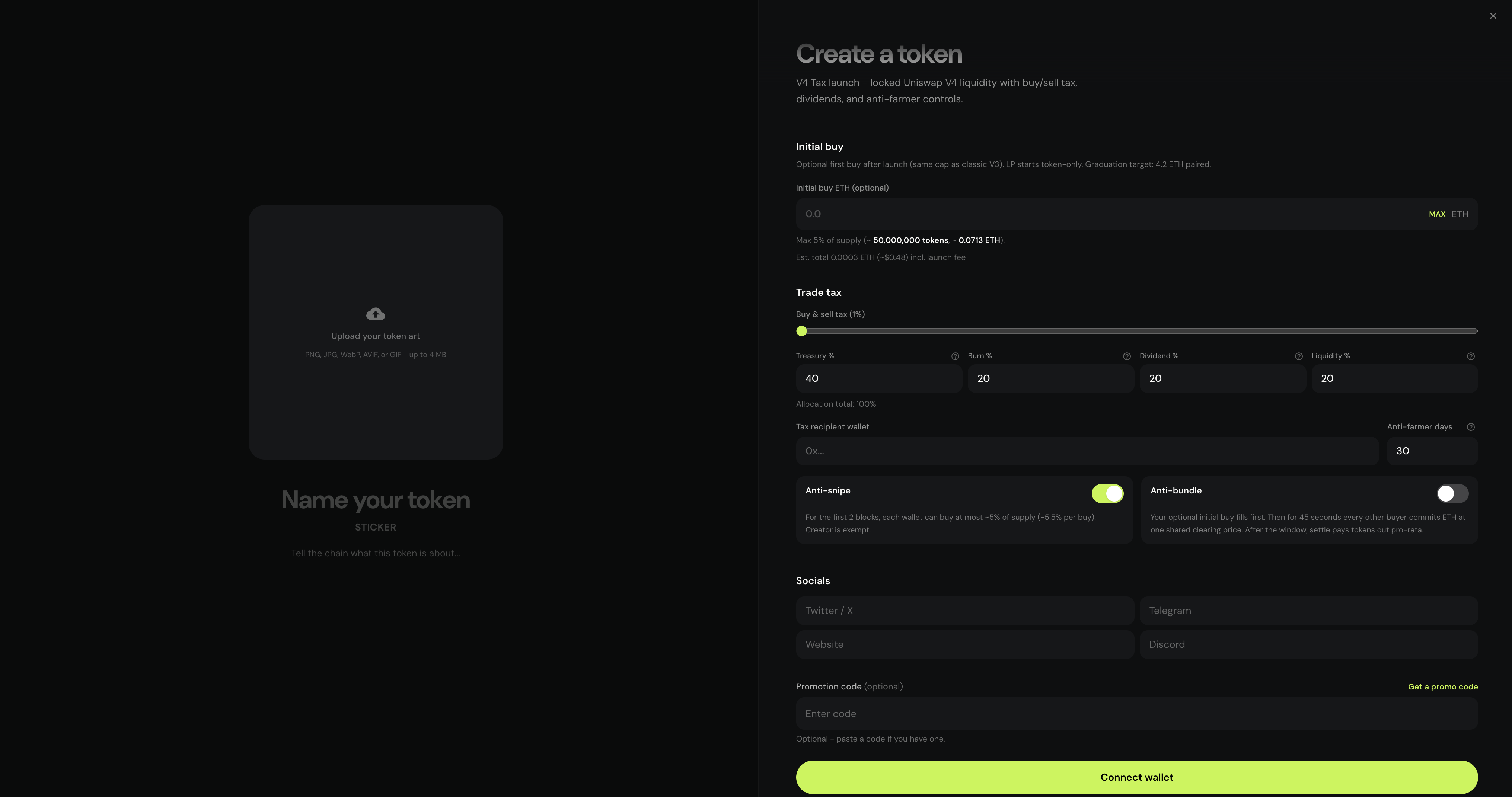 Create — Tax V4 selected