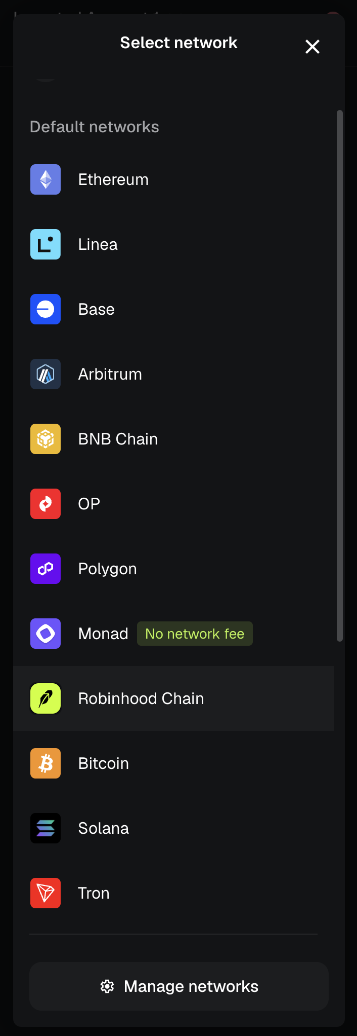 Network switcher in wallet