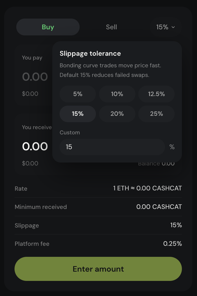 Slippage settings on trade panel