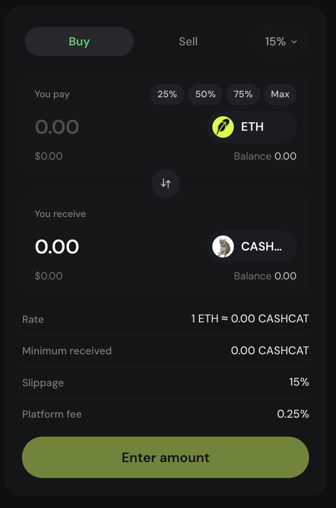 First trade on a token page